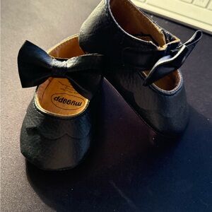 Myggpp Black Moccasin Kids Shoes with Bow